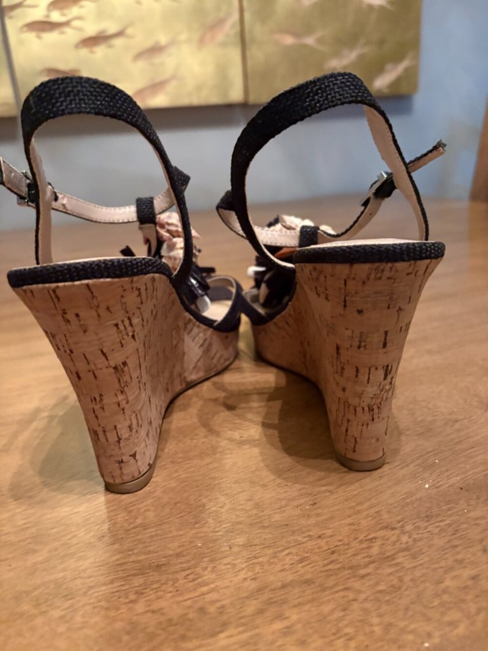 NWT (Other) Charles by Charles David Black Cork Wedge Shell Tassel Sandal. Sz 10 - Picture 10 of 13